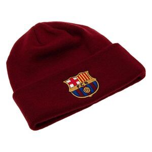 Barcelona FC Unisex Adult Knitted Turned Up Cuff Beanie / Burgundy